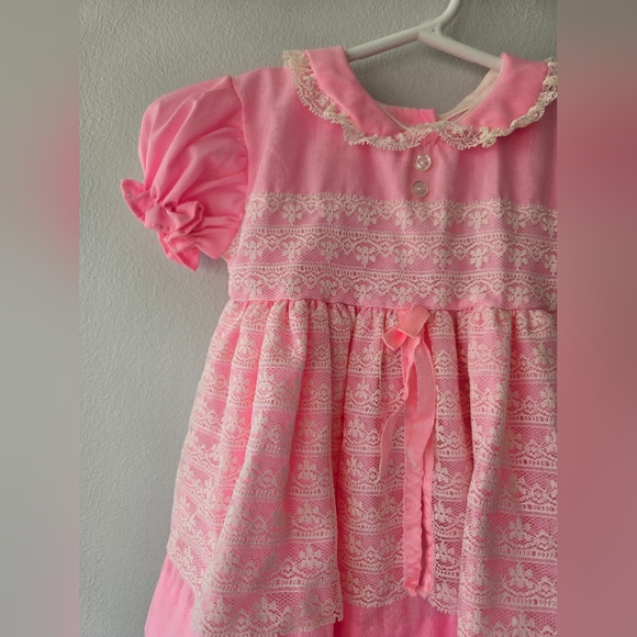 Vintage Baby Girl dress pink with lace - Picture 5 of 6